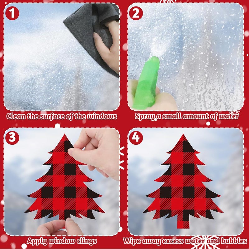Traplace 217 PCS Merry Christmas Window Clings, Red Black Green Plaid Christmas Tree Patterned Decorations, Double Sided Snowflake Decals Stickers for Winter Xmas Party Home Indoor Decorations Decor - Image 4